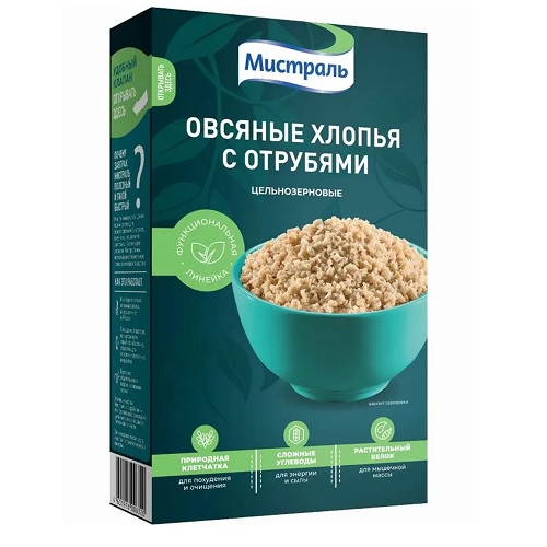 Мистраль хлопья овсяные с отрубями, 400 гр Мистраль хлопья овсяные с отрубями, 400 гр